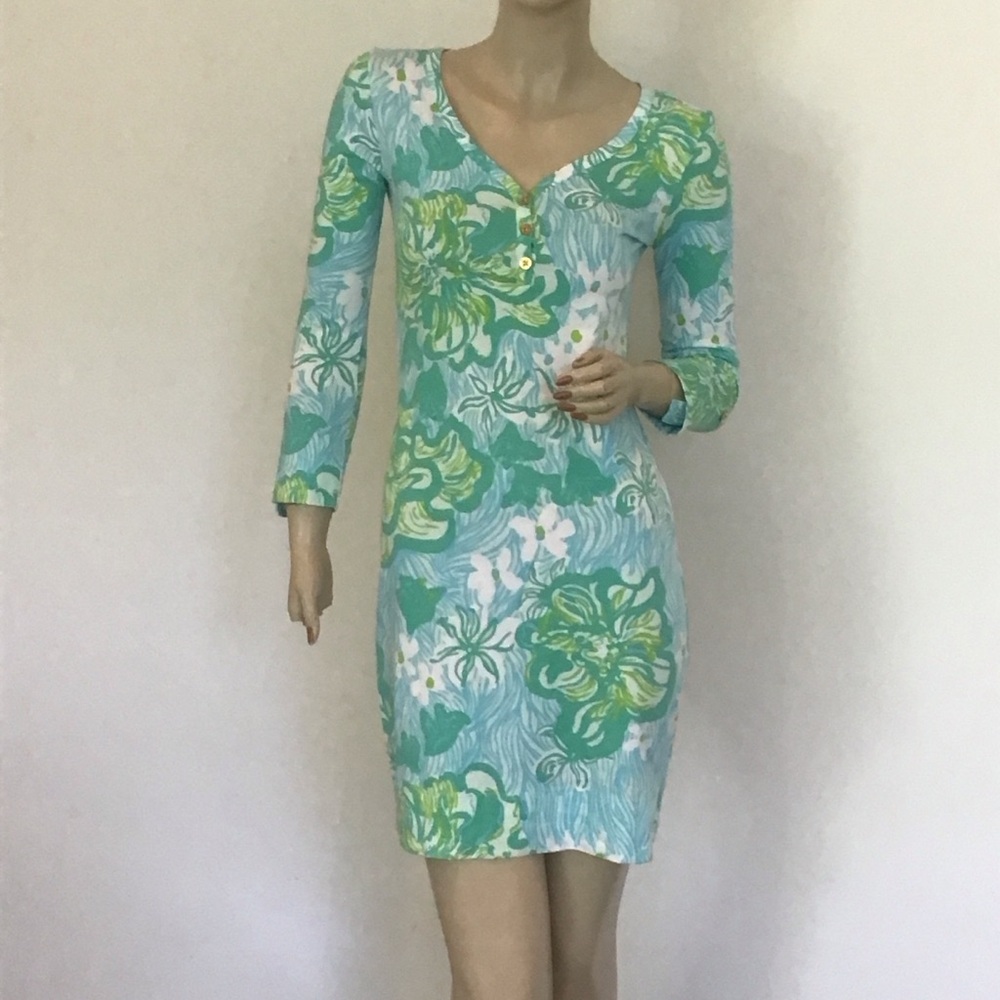 Lilly Pulitzer Wave Rider Lagoon Green Blue Palmetto Mini Dress Pima Cotton XXS